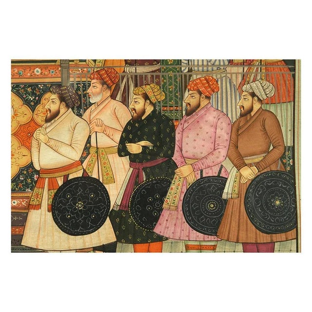 Table Indian nineteenth century. Indian framed canvas. Represents an Indian ceremony. This piece is designed in the style...