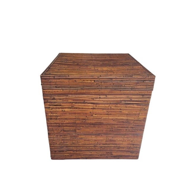 1990s Large Vintage Pencil Reed Gabriella Crespo Style British Colonial Storage Cube Side Table For Sale - Image 5 of 7