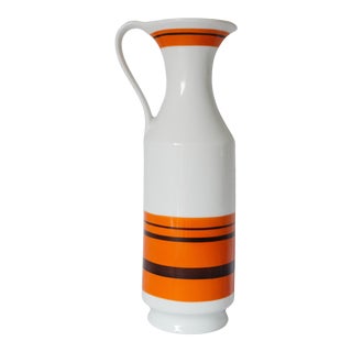 Mid-Century Royal Porzellan Bavaria Kpm Orange & White Porcelain Pitcher Vase For Sale