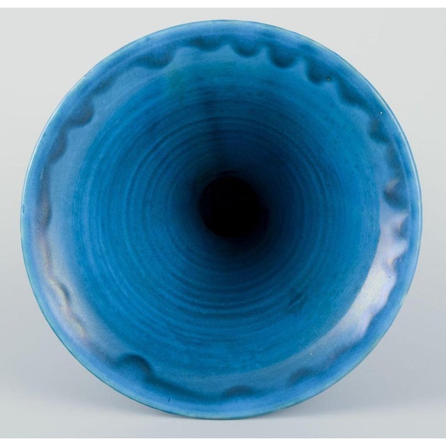 Ceramic Trumpet-Shaped Turquoise Glazed Ceramic Vase from Kähler, Denmark, 1940s For Sale - Image 7 of 8