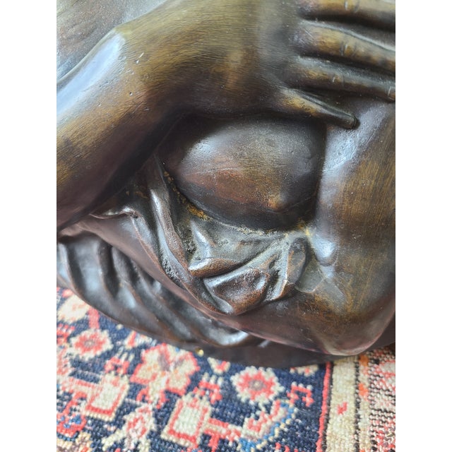 Bronze Antique Oval Bronze Bas-Relief Wall Plaque Portrait of a Nude Maiden For Sale - Image 8 of 16