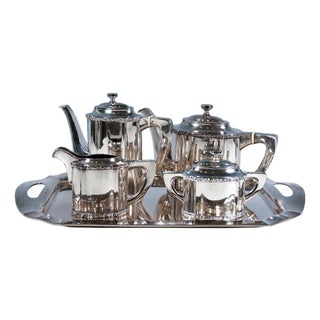 Art Nouveau Silver Coffee & Tea Set on Tray, 1890s, Set of 5 For Sale