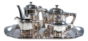 Art Nouveau Silver Coffee & Tea Set on Tray, 1890s, Set of 5