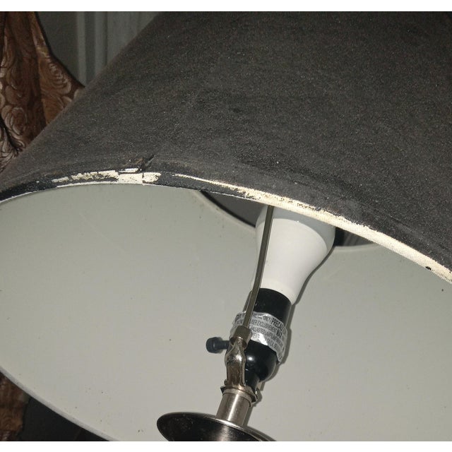 Gray Classical Style Modified Floor Light With Elegant Satin Silver Base, Charcoal Lampshade, Fabric Acrylic on Found Lighting Element; Old Meets New For Sale - Image 8 of 8