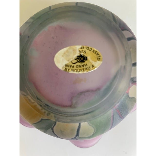 Hand-Painted Nouveau Art Glass Ruffled Bowl in Amethyst & Iridescent Pastels For Sale In Los Angeles - Image 6 of 8