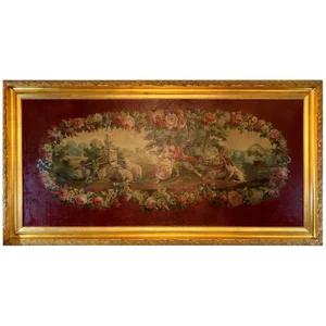 Monumental French Oil on Canvas 19th- 20th Century Lovers in the Field