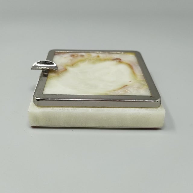 Gemstone Mid-Century Modern Italian Onyx and Chrome Table Lighter and Ashtray Smoking Set, 1960, Set of 2 For Sale - Image 7 of 8