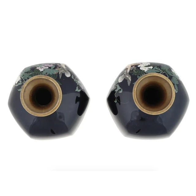 Late 19th Century Pair of Meiji Antique Japanese Cloisonne Enamel Wisteria and Bird Vases Signed Hayashi Chuzo For Sale - Image 5 of 7