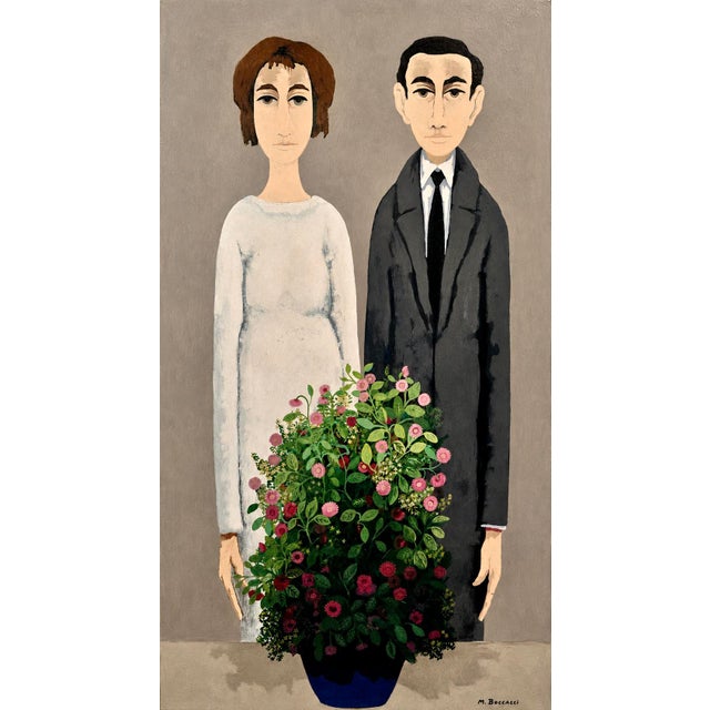 Marcello Boccacci - Modernist Young Lovers Portrait - 1960s Oil Panting For Sale In Los Angeles - Image 6 of 13