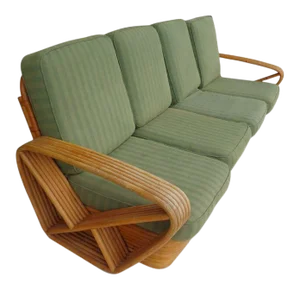1960s Paul Frankl Pretzel Six Strand 4-Seat Rattan Bamboo Sofa