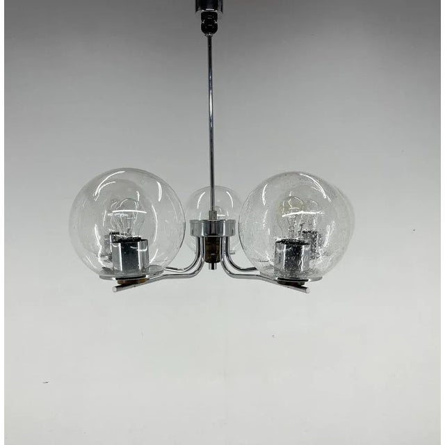 Chrome & Clear Bubble Glass 5-Arm Chandelier, 1970s For Sale - Image 4 of 11