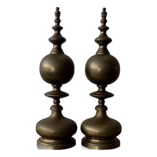 Pair of Monumental Maitland-Smith Patinated Brass Decorative Finials For Sale