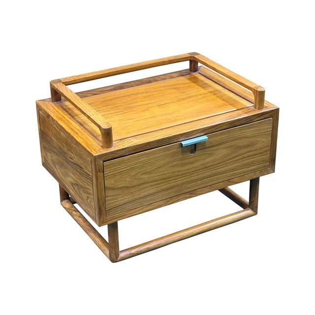 Contemporary Simple Minimalistic Sleek Light Brown Drawer End Table Nightstand For Sale - Image 3 of 11