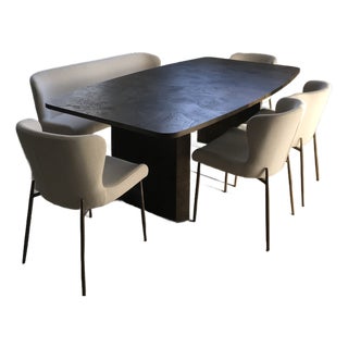 Arhaus Dining Table With 4 Upholstered Chairs + Bench in Excellent Condition For Sale