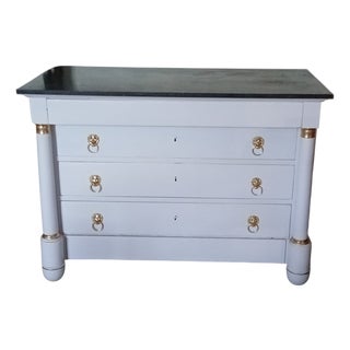 Antique French Empire Commode in Satin Guimauve with Gold Leaf Bronzes, 1815 For Sale