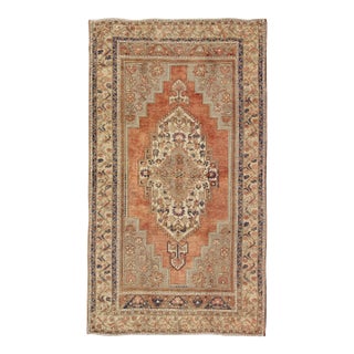 Vintage Turkish Oushak Rug, Hand-Knotted Wool, Blue & Orange, 1930s For Sale