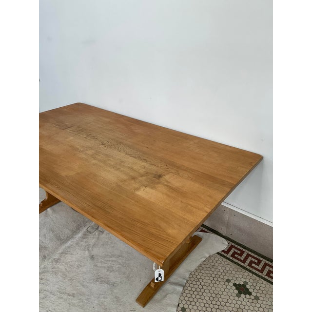1970s Oak Trestle-Dining Table With Extensions, Style of Henning Kjaernulf For Sale In Raleigh - Image 6 of 17