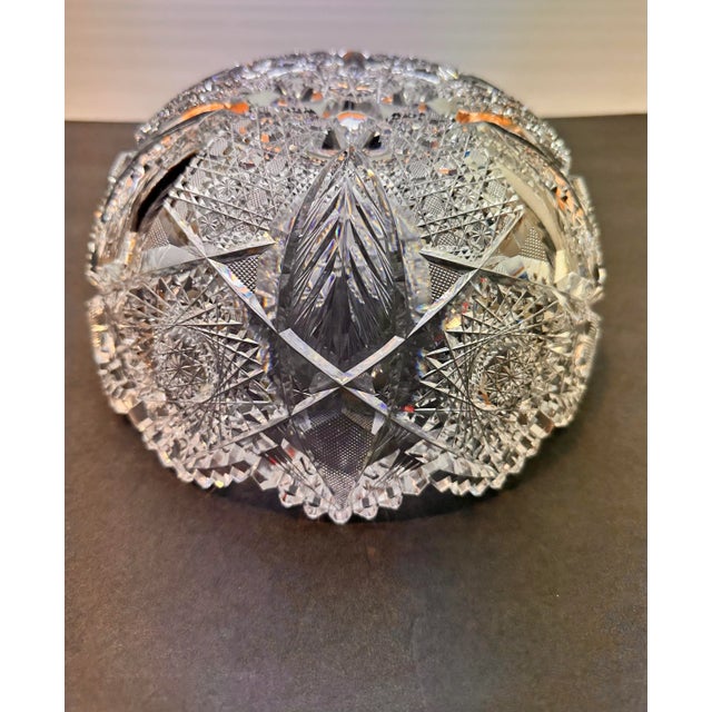 Antique Crystal Glass Serving Bowl American Brilliant Period Shotton Glass Montrose Pattern For Sale - Image 9 of 10