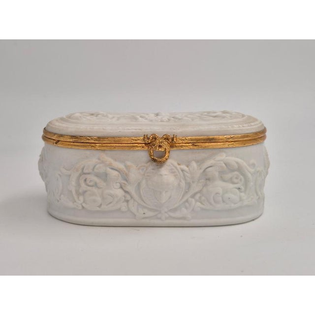 Bisque Trinket Box / Jewelry Casket with Neo-Classical Relief with Cherubs by Limoges, France. Will hallmark: LIMOGES ,...