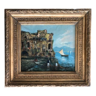 Roberto Scognamiglio, Baie de Naples et pêcheurs, Oil on Canvas, Framed For Sale