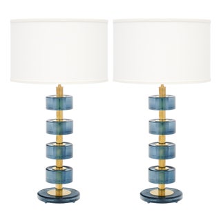 Murano Blue Glass and Brass Modern Lamps For Sale