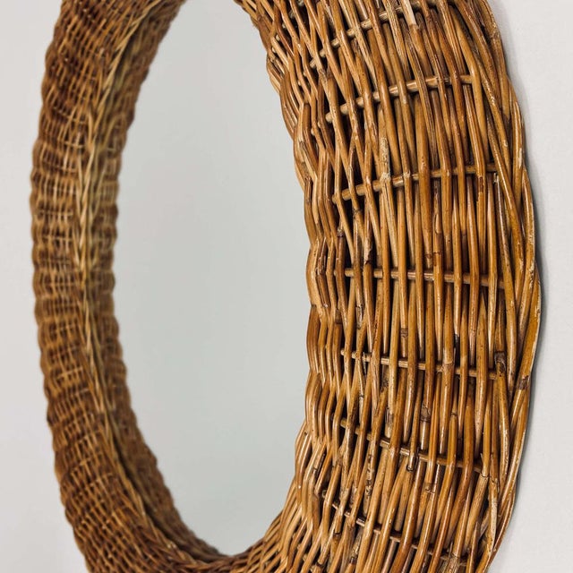 Riviera Style Round Woven Rattan Mirror, France, 1950s For Sale - Image 13 of 18