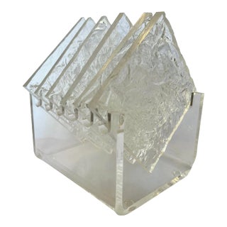 Mid-Century Lucite “Ice” Coasters With Stand- 7 Pieces For Sale