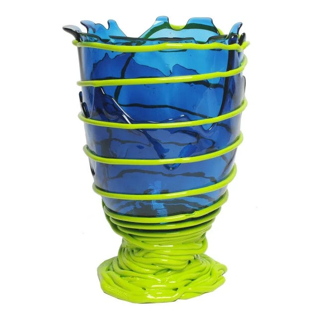 Contemporary Clear Blue, Matt Lime Pompitu II Vase by Gaetano Pesce for Fish Design For Sale - Image 3 of 3