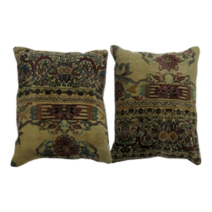 Zabihi Collection Rose and Khaki Persian Kerman Rug Pillows