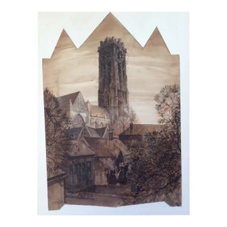 Vintage Illustration Art St Rumbold Flanders, Christmas Card Art, Signed For Sale