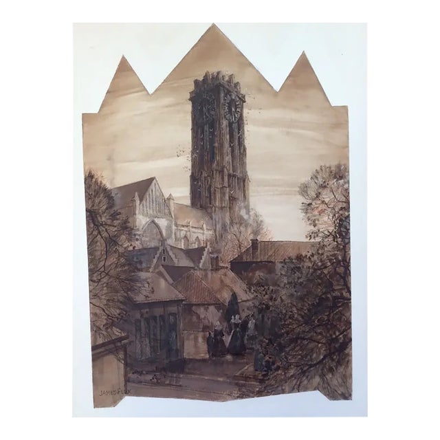 Vintage Illustration Art St Rumbold Flanders, Christmas Card Art, Signed For Sale