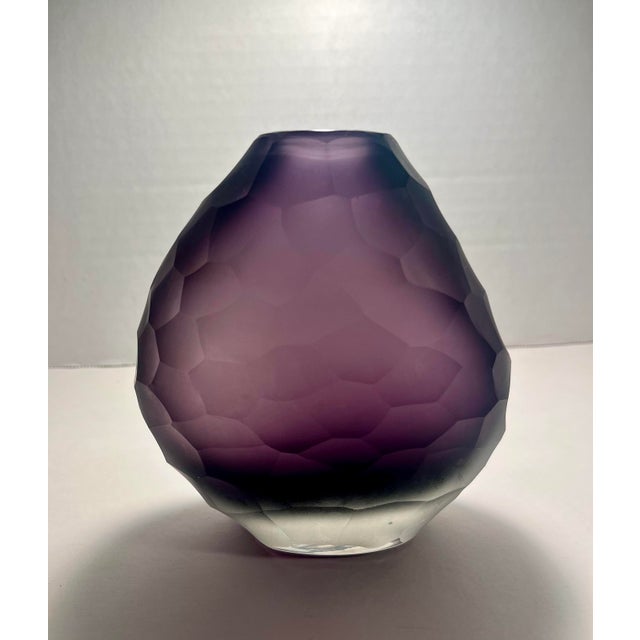 Vintage MURANO Dark Purple Hand Blown Faceted Art Glass Vase Aprox. dimensions: 5.5"H x 4.5"W x 2.5"D Very good original...