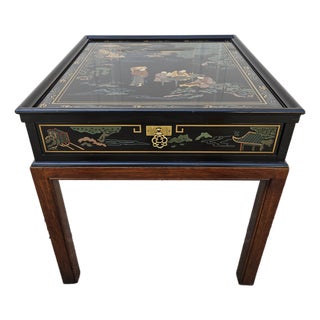 Drexel Black Lacquered Chinoiserie Side Table For Sale