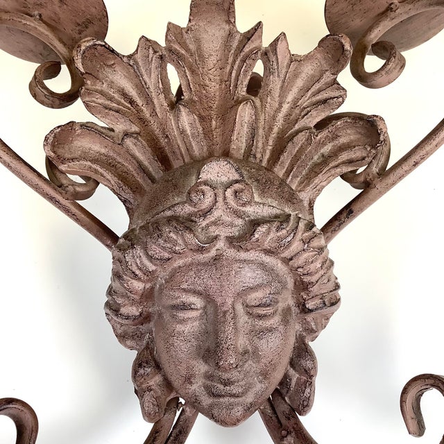 Lg Vintage Wrought Iron Wall Sconce Double Candle Holder 12”W x 14”H x 6”D. Brutalist. Good condition. This is a heavy...