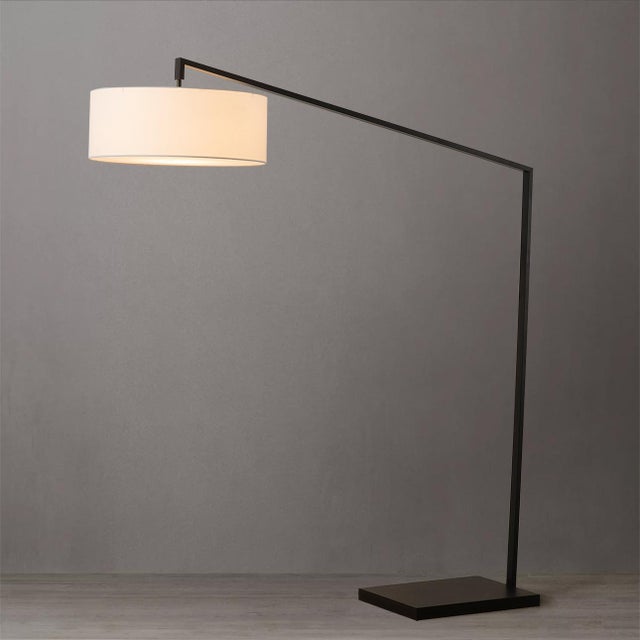 Stretch Arc Floor Lamp - 87", Matte Black, Step Switch, Sturdy Rectangular Base For Sale In Los Angeles - Image 6 of 18