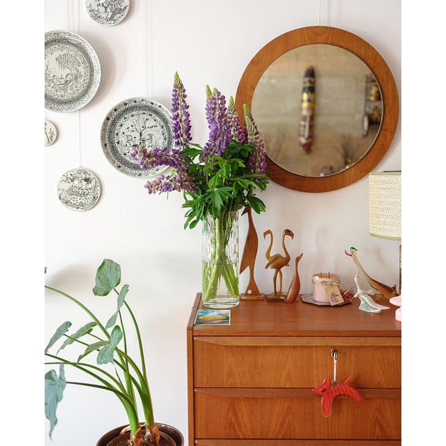 Large Round Wall Mirror in Teak Frame, Denmark, 1970s For Sale - Image 4 of 5