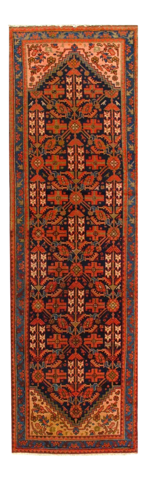 Navy Blue Antique Persian Hand Knotted Hamadan Runner 3'4'' X 11'4''