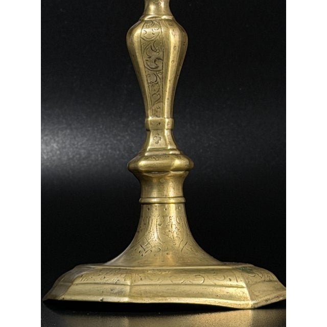 Baroque Engraved Brass Candlestick, 1700s For Sale - Image 9 of 11