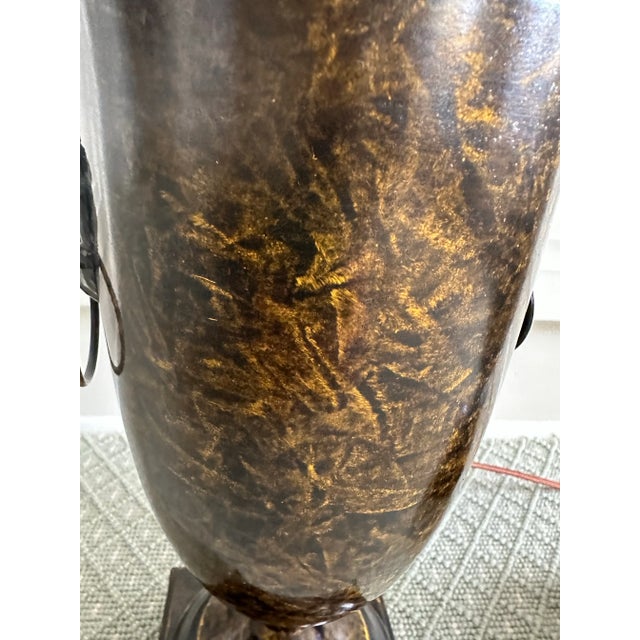 Vintage Neoclassical Handpainted Tole Table Lamps, a pair lovely detail, Lion's head pulls Handpainted in chocolate,...