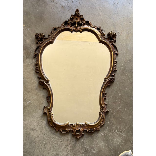 Mid-Century Modern Italian Hand-Carved Walnut and Giltwood Wall Mirror, 1950s For Sale - Image 4 of 14