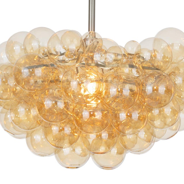 Bubbles Chandelier, Brushed Nickel with Amber Glass For Sale - Image 4 of 7