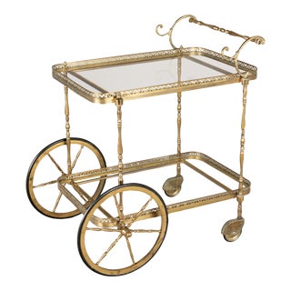 French Midcentury Brass Bar Cart For Sale