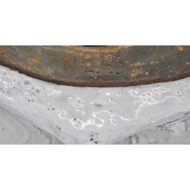 White Pair of 19th Century Italian Glazed Terracotta Cherubs on Tree Trunk Pedestals For Sale - Image 8 of 9