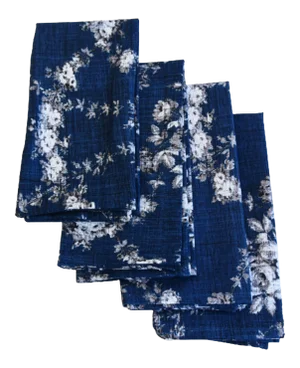 French Farmhouse Country Blue & White Floral Toile Napkins - Set of 4