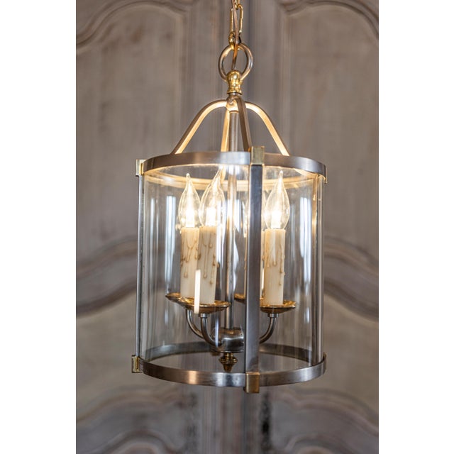 Sophisticated 20th Century French Brass and Nickel Lantern For Sale - Image 4 of 7