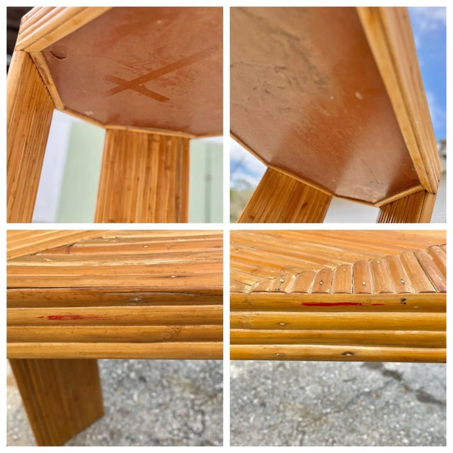 Boho Chic Modern Spilt Reed Console Table With Geometric Motif For Sale - Image 12 of 13