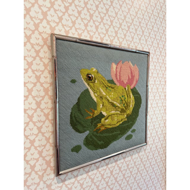 American Framed Needlepoint of Frog on Lily Pad For Sale - Image 3 of 11