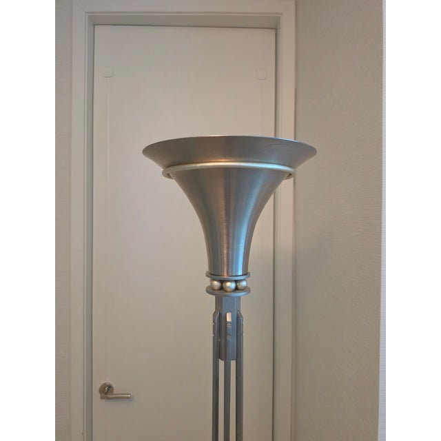 Elevate your space with this stunning, investment-grade vintage torchiere floor lamp designed by the iconic Sally Sirkin...