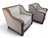 A refined pair of Art Deco club chairs, featuring a solid mahogany frame in excellent condition, demonstrating excellent...