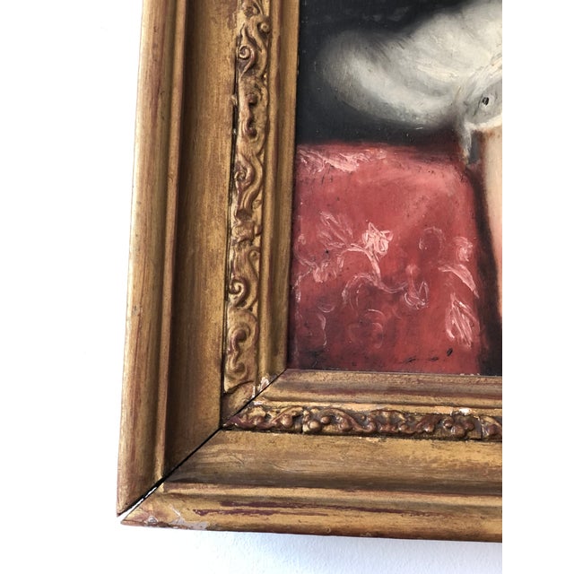 Wood Antique Original Oil Painting of a German Lady, Large 19th Century Portrait For Sale - Image 7 of 14